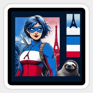 Francais: Female 90's Comic Book Hero with Sloth 2 Sticker